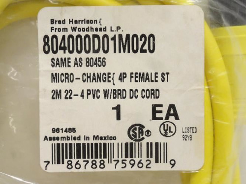 Woodhead 804000D01M020; Molded Cordset; 2m; 4A; 250V; 4-Pin