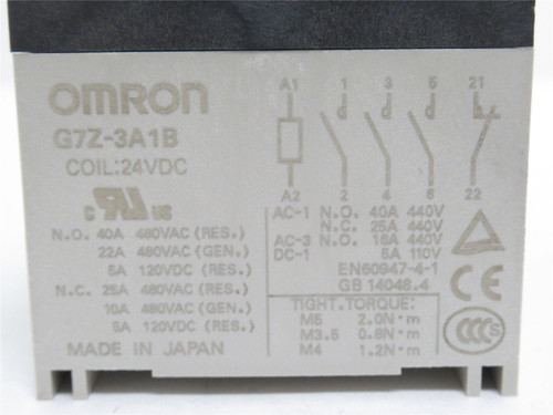 Omron G7Z-3A1B-02Z; Relay; GP; 40A; 480VAC; Coil: 24VDC