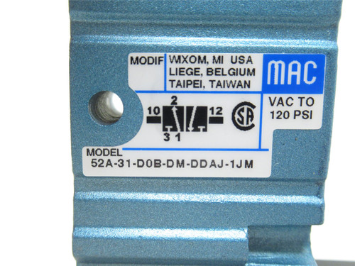 MAC 52A-31-D09-DM-DDAJ-1JM; Solenoid Valve; 0-120PSI; 24VDC