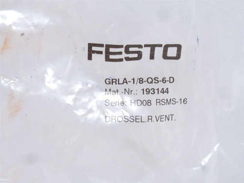 Festo GRLA-1/8-QS-6-D; Flow Control Valve 193144; Size: 6