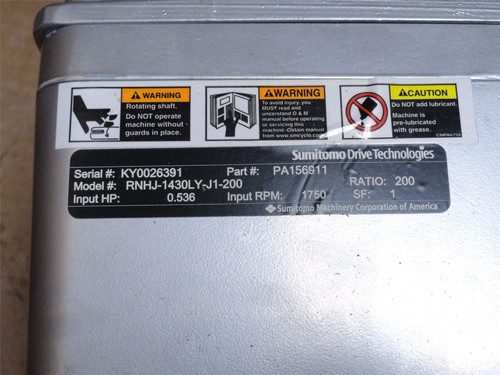 Sumitomo PA156911; Gearbox; RNHJ-1430LY-J1-200; 200:1 Ratio