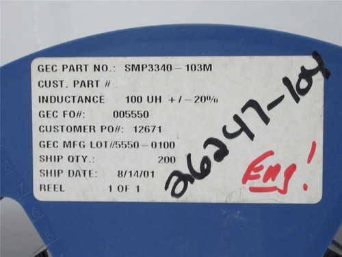 GEC SMP3340-103M; Lot-100 General Inductor; 100UH +/-20%
