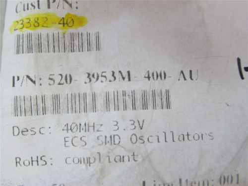 ECS ECS-3953M-400-AU-TR ; Lot-20 Oscillators; 40MHz; 3.3V