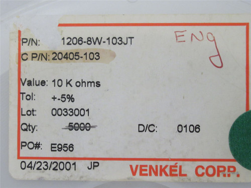 Venkel CR1206-8W-103JT; Lot-4000 Chip Resistor; 10Kohm