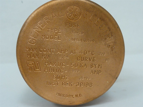 GE 9F60LCB509; Fuse; Size 9R; 820A; 2.54KV; 50kA; EJ-2D