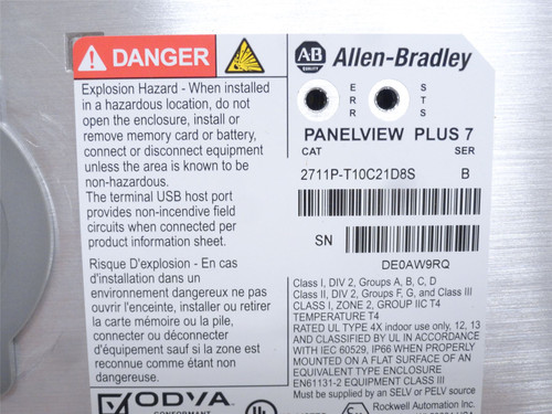 Allen-Bradley 2711P-T10C21D8S; Touch Screen; TFT Color; 24VDC