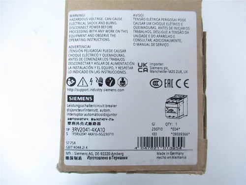 Siemens 3RV2041-4KA10; Manual Starter 57-75 AMP 690 VAC/DC