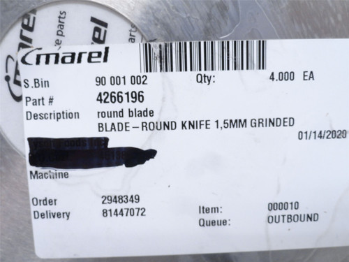 Marel 4266196; Round Blade; 1.5mm Ground