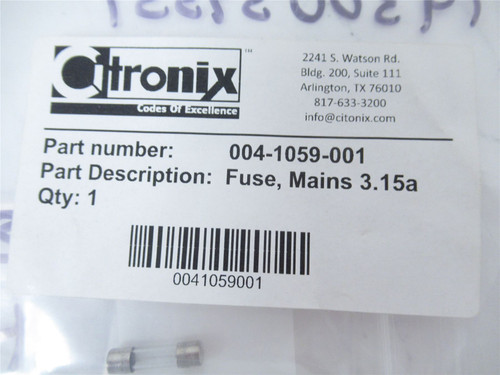Citronix 004-1059-001; Lot-3 Fuse; Mains 3.15a Factory Sealed
