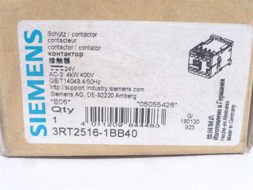 Siemens 3RT2516-1BB40; Contactor; 9A 575VAC 4P Coil: 24VDC