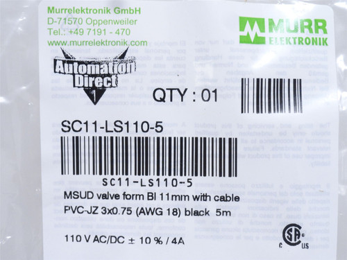 Murr Electronik SC11-LS110-5; Solenoid Valve Cable; 110VAC/DC