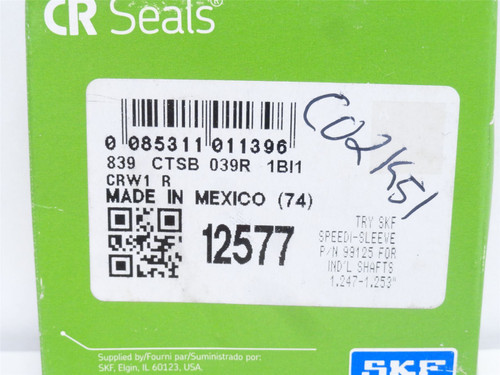 CR 12577; Oil Seal; 1-1/4" ID x 2-1/4" OD x 1/4" Wide