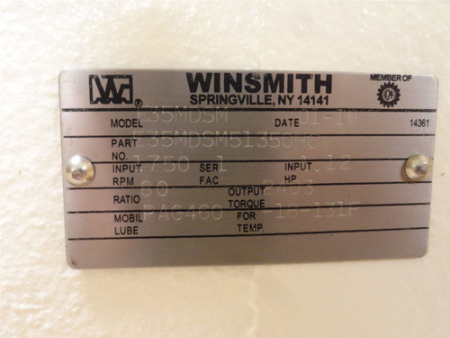 Winsmith E35MDSM51350HC; Gear Speed Reducer; RA; 80:1 Ratio