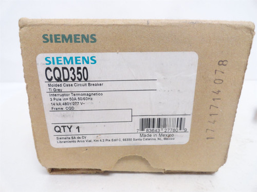 Siemens CQD350; Circuit Breaker; 50A; 3P; 280/480VAC