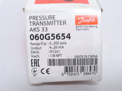 Danfoss 060G5654; Pressure Transmitter; SS; 10-30VDC; 1/4NPT