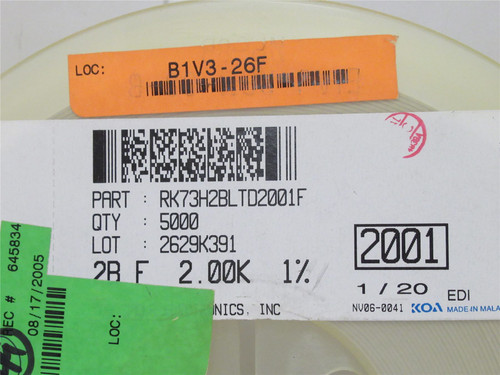 KOA RK73H2BLTD2001F; Lot-4500 Thick Film Resistor 2kOhm 1/4W