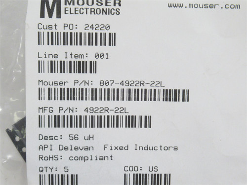 Delevan  4922R-22L; Lot-5; Power Inductors; SMD 56uH; 1A