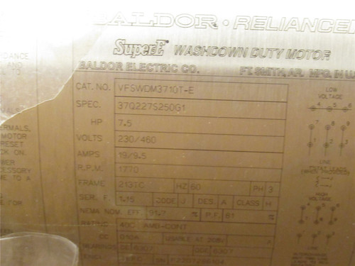 Baldor VFSWDM3710T-E; AC Motor SS; 7-1/2HP; 230/460V; 1770RPM