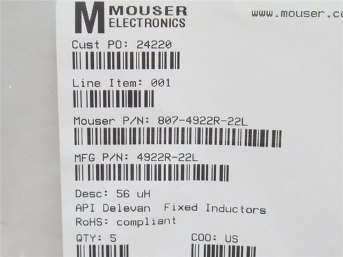 Delevan 4922R-22L; Lot-5; Power Inductors SMD 56uH 1A