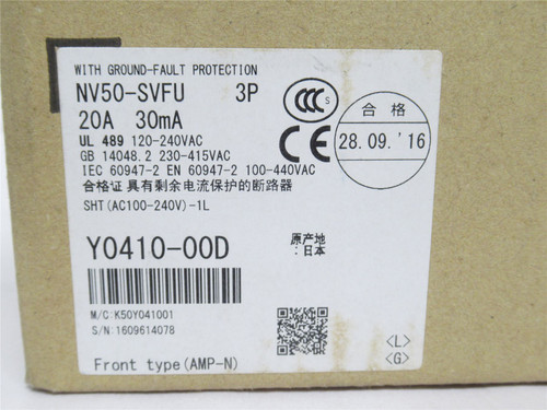 Mitsubishi NV50-SVFU-3P-20A; Circuit Breaker 20A 3P; 120-240V