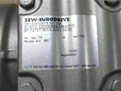 SEW ST47/TDRN80M4/MM07/C; AC Gearmotor; 14.24:1 Ratio; 1HP