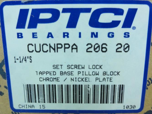 IPTCI CUCNPPA206-20; Pillow Block Bearing; 1-1/4"ID