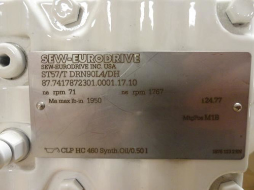 SEW ST57/TDRN90L4/DH; AC Gear Motor; 24.77:1 Ratio; 230/460VAC