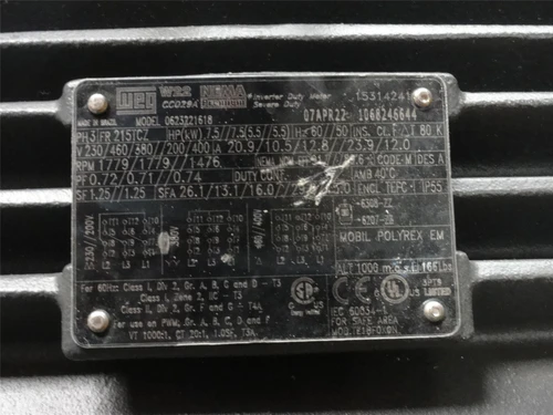 Weg 0623221618_; AC Motor; 7.5HP; 230/460V; 1779 RPM; 3Ph