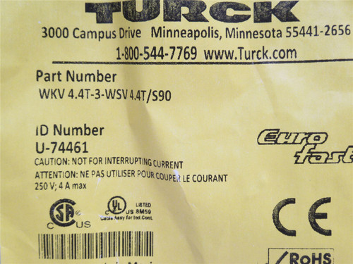 Turck WKV 4.4T-3-WSV 4.4T/S90; Cordset U-74461; Female; 1.3m