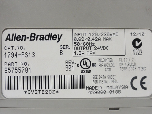 Allen-Bradley 1794-PS13; Power Supply; 24VDC