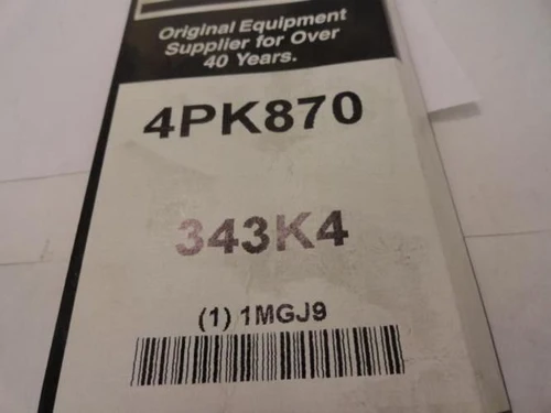 Bando 4PK870; Serpentine Belt 343K4; 4-ribs 34.3"L; 1MGJ9