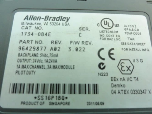 Allen-Bradley 1734-084E; Output Module Rev. A02; F/W Rev. 3.022