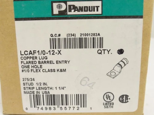 Panduit LCAF1/0-12-X; Crimp Terminal 1/2" One-Hole 1/0 AWG