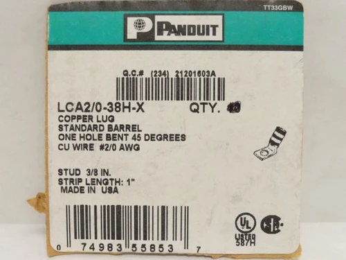 Panduit LCA2/0-38H-X; Copper Compression Lug # 2/0 AWG; 45Deg