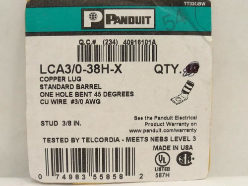 Panduit LCA3/0-38H-X; Copper Compression Lug # 1 AWG; 45Deg