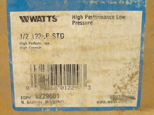 Watts 1/2123LPSTD; Low Pressure High Performance Valve; 1/2NPT