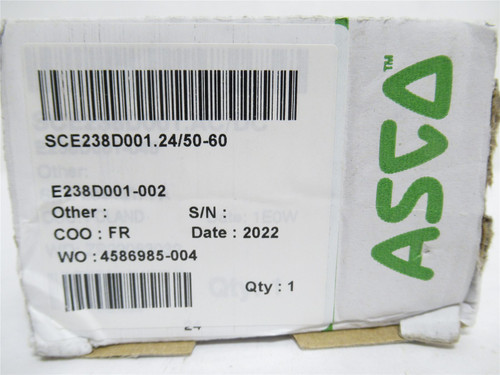Asco E238D001-002; Solenoid Air Valve; 3/8NPT; 24VAC/DC