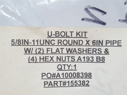 MFG- 155382; U-Bolt Kit; SS; Pipe Size: 6"; 5/8-11UNC Threads
