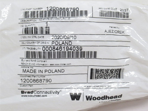 Woodhead 1200868790; Female Connector; 4 Pin; 10m Long