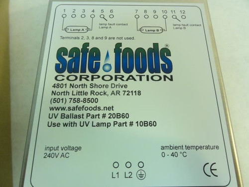 Safe Foods 20B60; Ballast; In: 240VAC; 440W; 2.1A