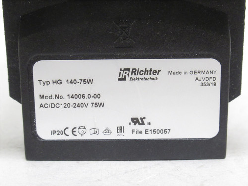 Richter HG 140-75W; Cabinet Heater; 75W; 110-250VAC/DC