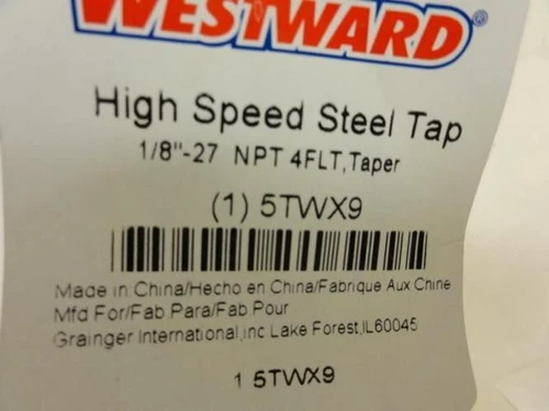 Westward 5TWX9; Taper Tap; 1/8"-27NPT; 4-Flute; Right Hand