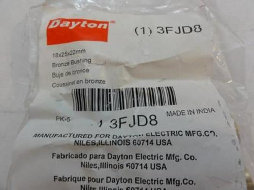 Dayton 3FJD8; Bag-5 Bronze Sleeve Bearing; 18mm ID; 25mm OD