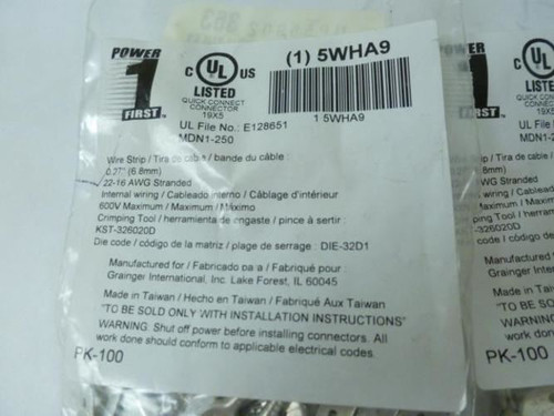 Power First 5WHA9; LOT-200 Male Disconnect; Bare; 22 to 16 AWG