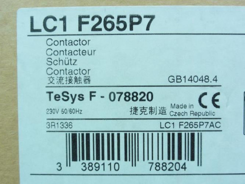Schneider LC1F265P7; Contactor 265A 3P 440VAC Coil: 230VAC