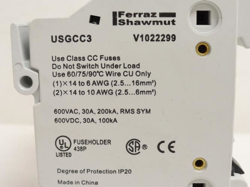 Ferraz USGCC3; Fuse Holder; 30A; 3P; 600VAC/DC; 200kA