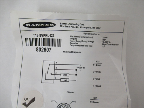 Banner T18-2VPRL-Q8; Photosensor Washdown 6M RANGE 10-30 VDC