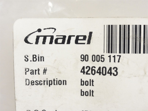 Marel 4264043; End Bracket Bolt; SS; 40mm Long; 20mm Wide