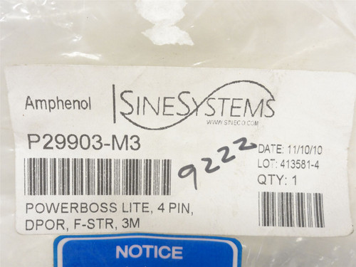 Amphenol P29903-M3; Power Transfer Cable; 4-Pin; 3m Long