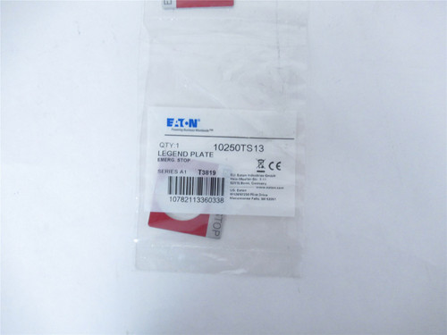 Eaton 10250TS13; Legend Plate - Square Estop - "EMERG. STOP"